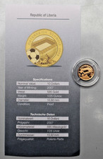 LIBERIA: 10 Dollars 2007: FUSSBALL-EM 2008: BASEL, 1/25 oz 585 GOLD, PP, COA S59