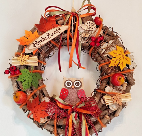 Herbstkranz eule handmade - herbstkranz,