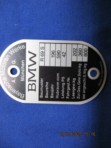 Bmw typenschild r69s - typenschild,