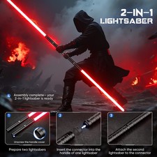 Lichtschwert 2er, 2 in-1 RGB 15 Farbe USB wiederaufladbares Metallgriff 77 cm