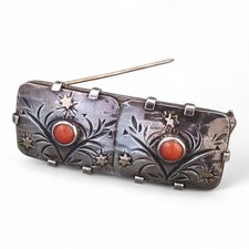 Antike Korallen Brosche Richter von Berchem Jugendstil 1920 900 Silber & Gold