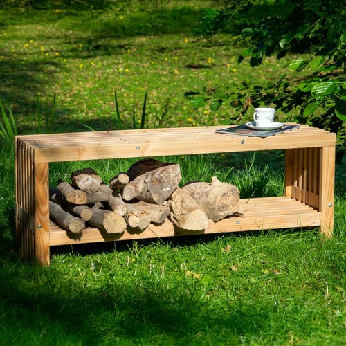 Gartenbank mit kaminholzfach - gartenbank,