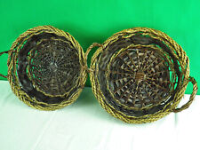Spankorb Flechtkorb Blumenkorb Dekokorb rund dunkel mit Griffe 2 Stück we40