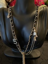 LÄSSIGE KETTE MIT LEDERDURCHZUG•N°5•COCO•PARFUMFLASCHE•70cm OHNE QUASTE Y-KETTE