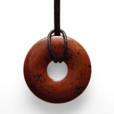 Mahagoni Obsidian Donut 50 mm - inkl. 1 Meter Lederband 2mm schwarz I Pi Scheibe