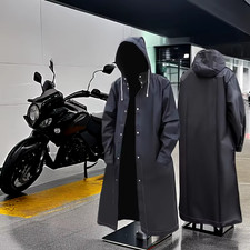 Schwarzer Langer Regenmantel | Wasserdicht Damen/Herren | Für Outdoor & Motorrad