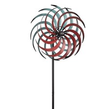 Metall Windrad doppelläufig 175 cm rot türkis Windspiel Gartendeko wetterfest