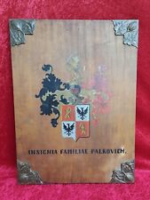 altes Wappenschild ,gemalt auf Holzplatte ,mit Metallverzierungen ,Fam.Polkovich