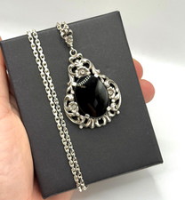 835 Sterling Silber Anhänger mit Onyx – Antik Stil mit 925 Silber Kette