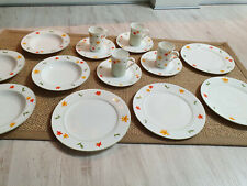 16 tlg. R&B Geschirr Teller Suppenteller Kuchenteller Tasse weiss Blumen bunt