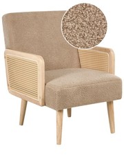 Sessel Bouclé Stoff sandbeige mit Wiener Geflecht Armlehnen Retro Stil Hojby
