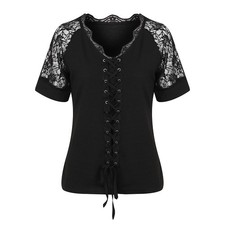 Damen V-Neck Tops Sexy Spitze T-Shirt Oberteile Freizeit Kurzarm Hemden Bluse