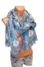 langer Schal 180 x 70 cm dünn breit blau Halstuch kurze Fransen Stola Glitzer