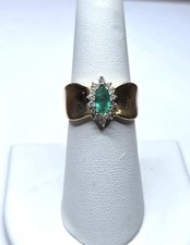 Signierter 14K Gold Marquise Smaragd Diamant Halo Ring - gepunzt NISSKO