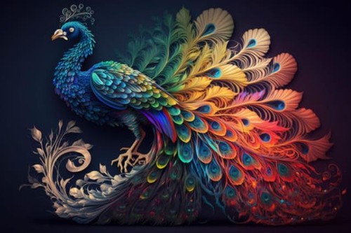 Wandbild bunter pfau auf - bunter,