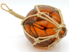 Fischerkugel ca. 10cm Glas Amber eingeflochten in einem Netz aus Sisal (Tampen)