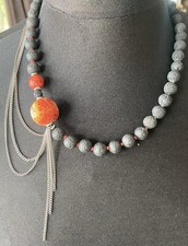 Halskette, Lavastein, Schaumkoralle, Handarbeit