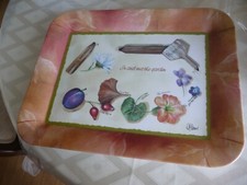  Mebel V63 (Italien) Servier-Tablett Creme/Koralle..Garten Muster 37,5x29,5 Top 