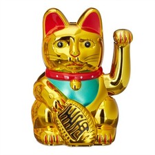 Maneki neko Glückskatze Feng Shui Katze 16 cm goldfarben Winkekatze Kunststoff