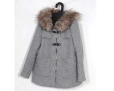 Zara Dufflecoat Mantel Jacke Kapuze Fell grau Wolle M 36 38