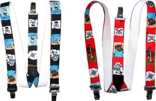 Hosenträger Kinder unisex Pirat Steuerrad Schatztruhe Y-Form 3Clipse schwarz rot