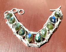 FEUER LABRADORIT Edelstein HANDGEFERTIGT 925 Sterlingsilber Schmuck Armband 1