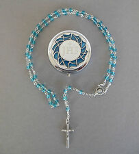 Rosenkranz türkise Perlen + Schatulle Dose IHS Erstkommunion Junge AR 2046