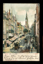 Relief AK Danzig Langgasse mit Strassenbahn Tram Läden Geschäfte 1908