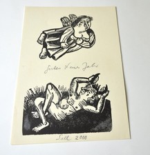 Lothar Sell (1939-2009) Holzschnitt "Teufel und schwebender Engel" signiert 2000
