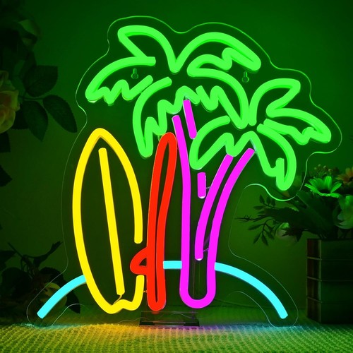 Neon schild surfen palmen led - neon,