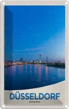 Blechschild 30x20 cm Düsseldorf Fluss Stadt Brücke Turm Bildmotiv Reisemotiv Abe