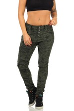 Jewelly Damen Baggy Boyfriend Cord Hose Hüftjeans Crash-Look Knöpfe