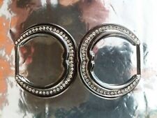 Damen Ersatz Gürtelschnalle Gürtelschließe silber Metall Strasssteine 2tlg 8cm