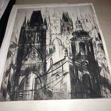 Große Radierung Prag von