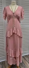 Vintage 20er 30er Jahre Stil Rouge Rosa Stufen Rüschen Maxikleid UK 12 US 8