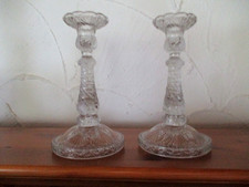 Antik Art Déco 2 x Kerzenleuchter Leuchter Kerzenständer Pressglas Glas