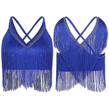 DE Freebily Damen Latein Tanz Ärmellos Tanztop Quasten Bauchtanz BH Tanz Kostüm