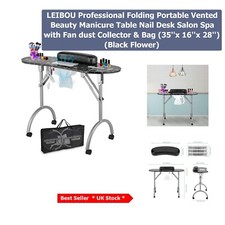 Eleganter klappbarer Maniküretisch mit schwarzen Blumen und Staubfänger - Salonfertig