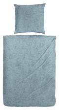 Hahn Feinbiber Bettwäsche Stahl Blau Blüten 155x220 cm + 80x80 cm