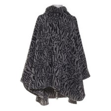 Poncho, Größe: ONE SIZE, Grau/Schwarz/Mehrfarbig, Leopard, Fleece, Damen -vRp