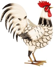 Hahn weiß Metallfigur groß