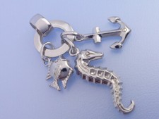  Echt 925 Silber in 3D Trilogie Anker Seepferd & Fisch rhodiniert vollmassiv