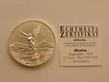 Mexico, Siegesgöttin 1998, 2 Unzen Silber, Plata Plura, stempelglanz