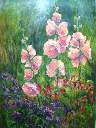 Hollyhock original ölgemälde - hollyhock,