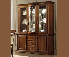 Vitrine Buffetschrank Glas/Holz Kirschbaumfarbe Massivholz Klassisch Italienisch