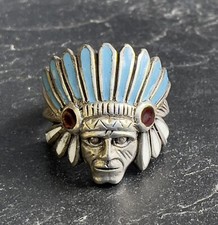 Indianerschmuck Ring, emailliert, Silber, RG 63 (AT 611)