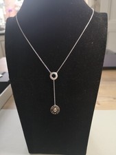 Silber 925 JETTE zarte Halskette mit 2 Anhängern Kreis Scheibe Y-Form ca. 42 cm