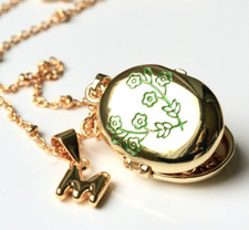 Personalisiertes Fotomedaillon Initial Blüten Kette Geschenkidee Frauen Mutter