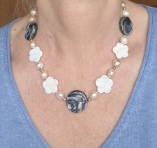 Kette Edelstein Perlenkette Silber Perlmutt Süßwasserperlen Halskette Schmuck