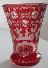 Antik: Glas Becher Fussbecher Egermann RUBINGLAS Jagdmotive Wild super Preis !!